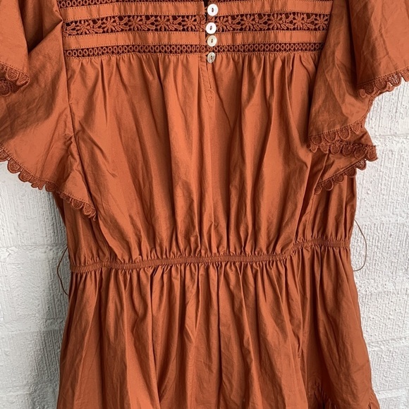 Secret Mission Bartolina Ruffled Cotton Crochet Flutter Sleeve Pocket Dress sz L - Picture 9 of 16